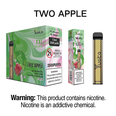 Yuoto Cig desechable de mayor duración XXL 2500 bocanadas Jugo de manzana doble 50 mg 7 ml