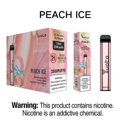 Peach ice 2500 Puffs Desechable Vape pen Yuoto XXL 7ml Ejuice 1200mAh Batería para Turky