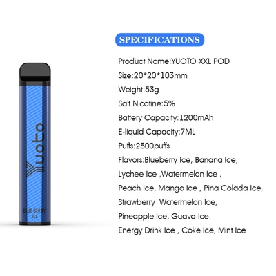 Cigarrillo electrónico desechable más vendido de Yuoto XXL 2500 Puffs Shisha Pen Mouse Chef 50 mg de nicotina