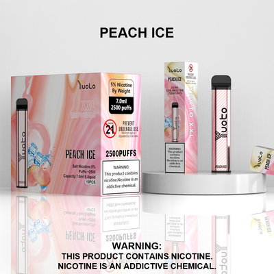 2500 soplos desechables Vape Pod Sabor a melocotón Yuoto XXL Bobina 7ml Ejuice 1200mAh Batería de fábrica de China