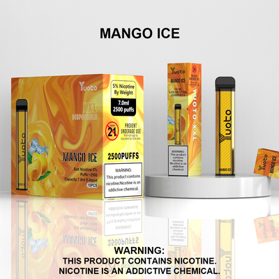 Yuoto xxl 2500 Puffs desechable Vape Pod mango hielo sabor 7ml Ejuice 1200mAh batería de fábrica de China