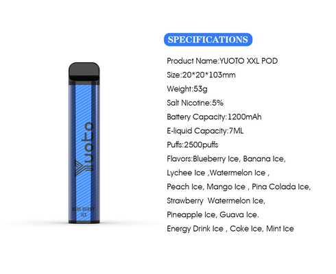 Soplos disponibles 7.0Ml Juice Capacity Mango Flavor de la pluma 2500 de RoHS Yuoto Vape del CE