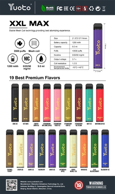 El ODM Yuoto 3500 sopla jugo mezclado de la batería 9ml E del sabor ROHS 1200mAh de la barra 16 de Vape
