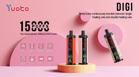 Vape desechable de plástico AL 850mAh 15000 bocanadas Flujo de aire ajustable 23 sabores DualMesh bobina