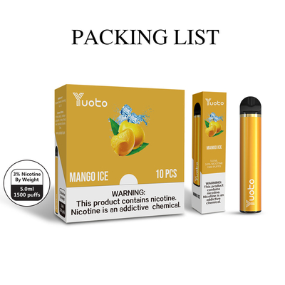 El cigarrillo al por mayor YUOTO 1500 de la pluma disponible E del vape de la nicotina el 5% sopla la venta caliente 6ml en el Medio Oriente el 2% el 5% nuevo