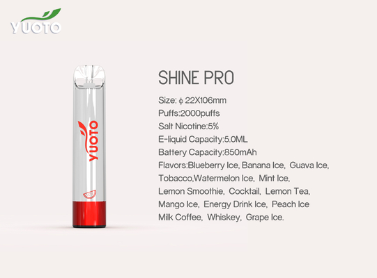 Yuoto brilla los favorables 2000 soplos Vape 15 sabores con 5ML E Juice Capacity