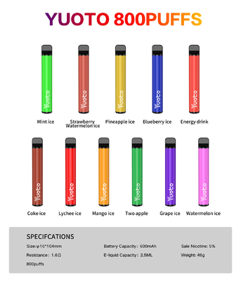 Yuoto 800 sopla Vape con el área 2,5 ml Juice Capacity de Origal de 11 sabores