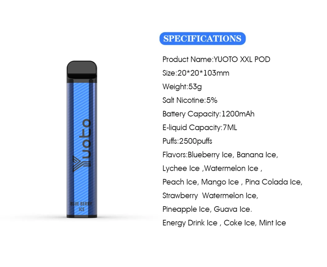 El 100% Yuoto original XXL Vape Pen Pod Device Kit Disposable le pega a 2500 soplos con 1200mAh